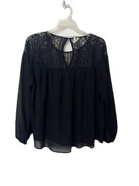 Spade & Heart Randall Lace Detail Blouse 1x Semi Sheer Black Romantic Boho